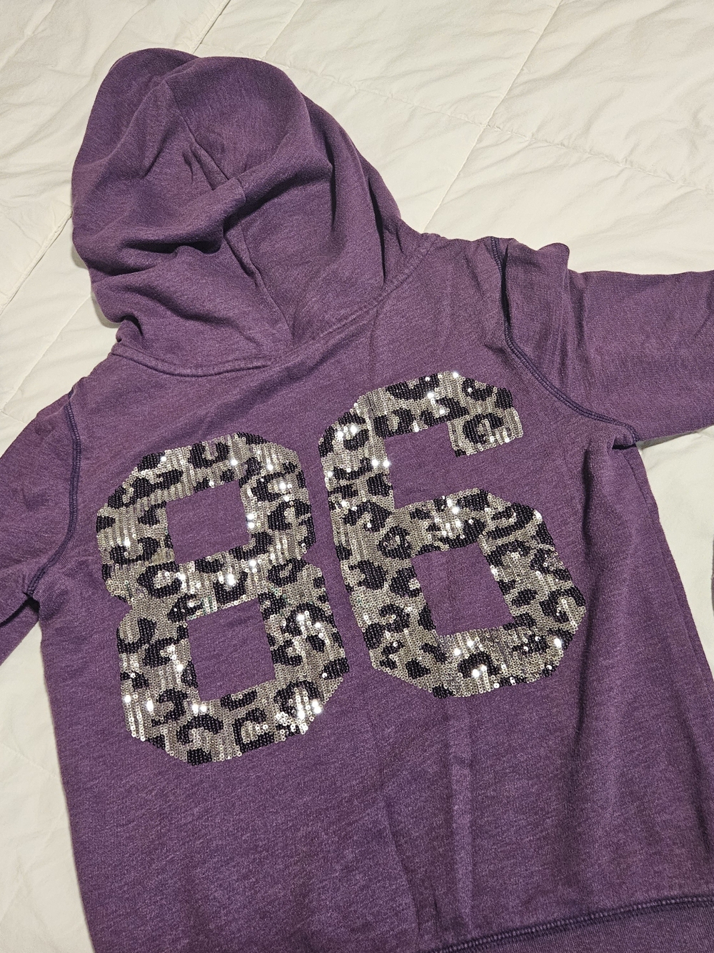 VINTAGE PINK Victoria's Secret Purple Hoodie with Sequin Leopard '86' Graphic